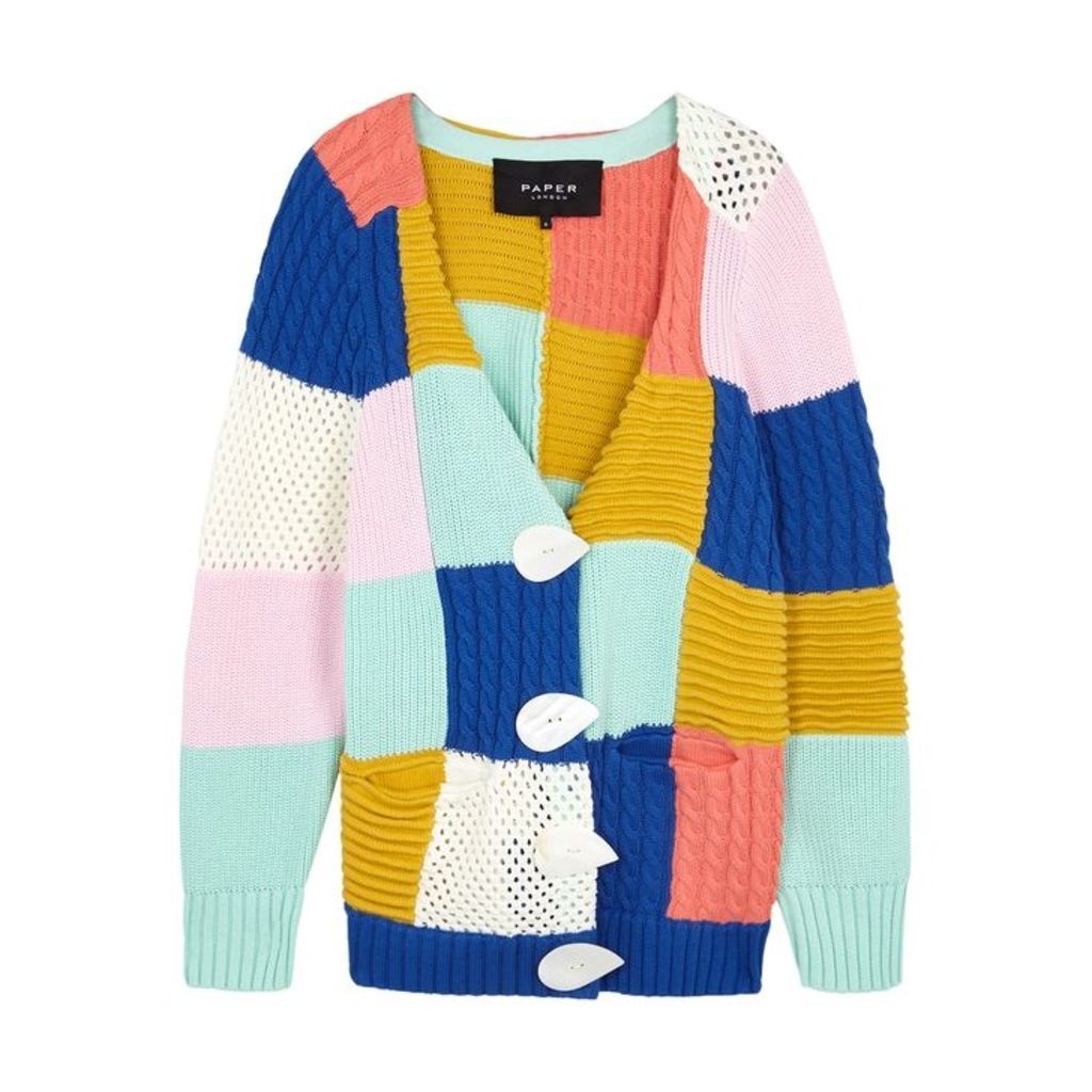 PAPER LONDON Patchwork Knitted Cotton Cardigan