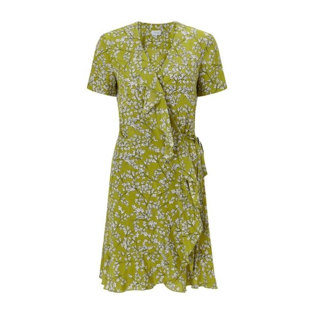 Jigsaw Lime Leaf Silk Wrap Dress