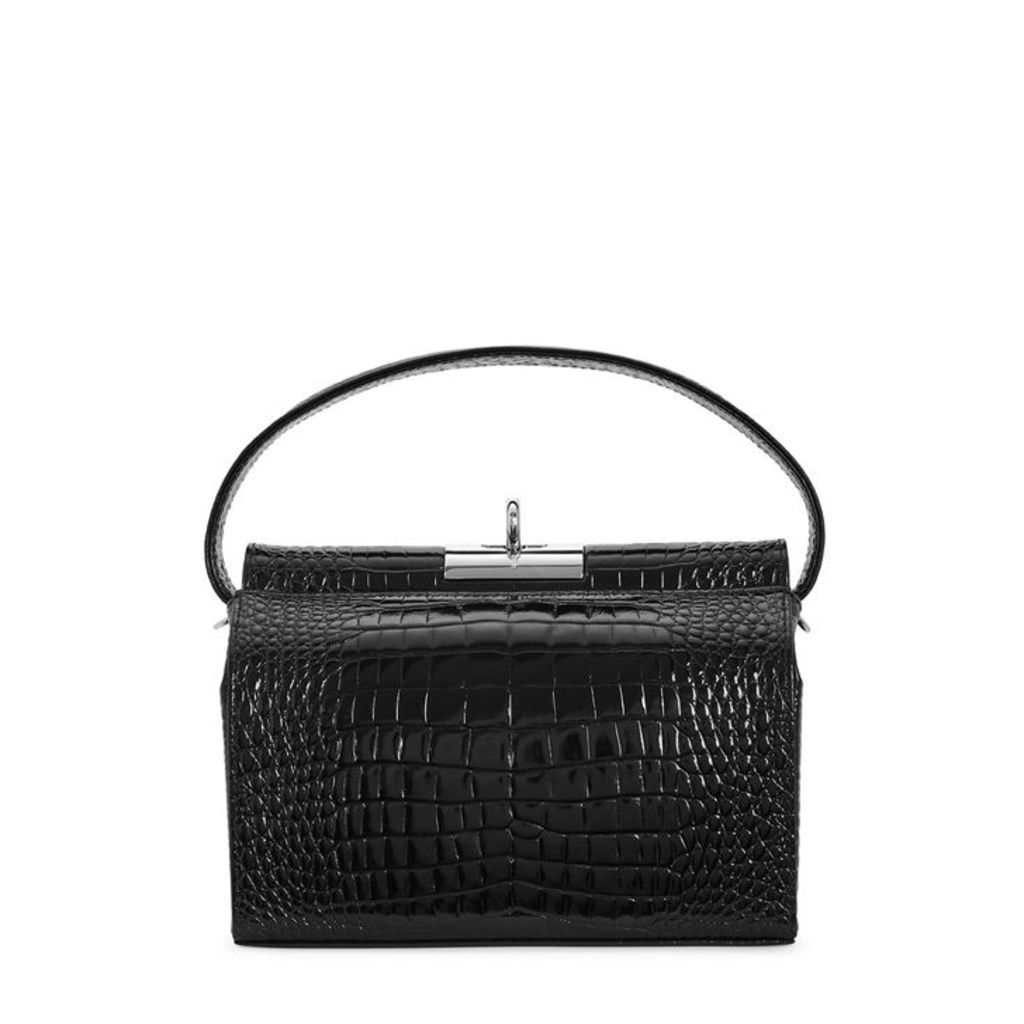 GU DE Milky Black Crocodile-effect Top-handle Bag