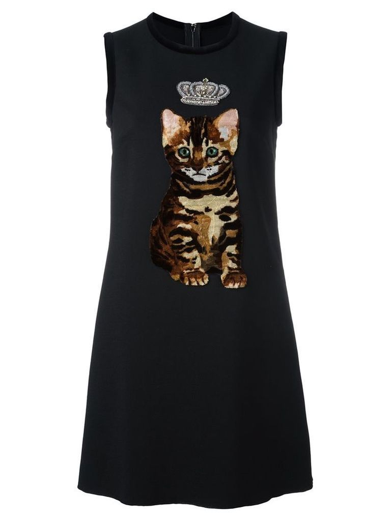 Dolce & Gabbana crowned kitten patch shift dress, Women's, Size: 38, Black