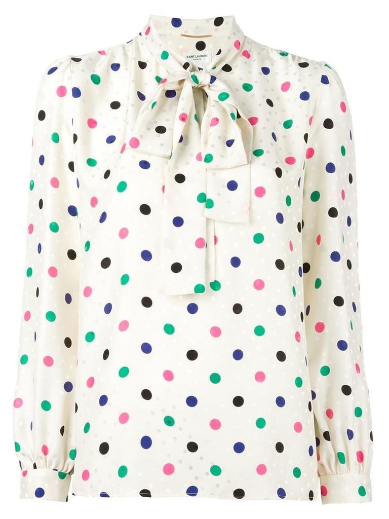 Saint Laurent polka dot lavaliere blouse, Women's, Size: 38, Nude/Neutrals