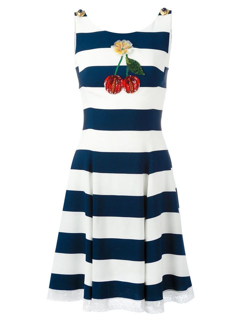 Dolce & Gabbana cherry patch striped dress, Women's, Size: 40, Blue