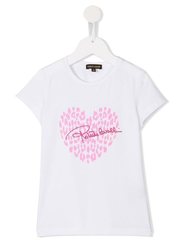 Roberto Cavalli Kids animal heart logo print T-shirt, Girl's, Size: 8 yrs, White
