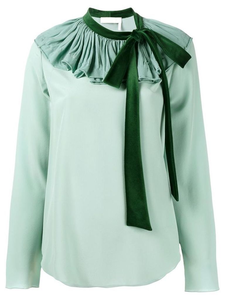ChloÃ© - pleated collar blouse - women - Silk/Cotton - 42, Green