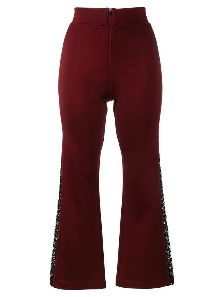 Ganni - bootcut lace panel trousers - women - Spandex/Elastane/Viscose - L, Pink/Purple
