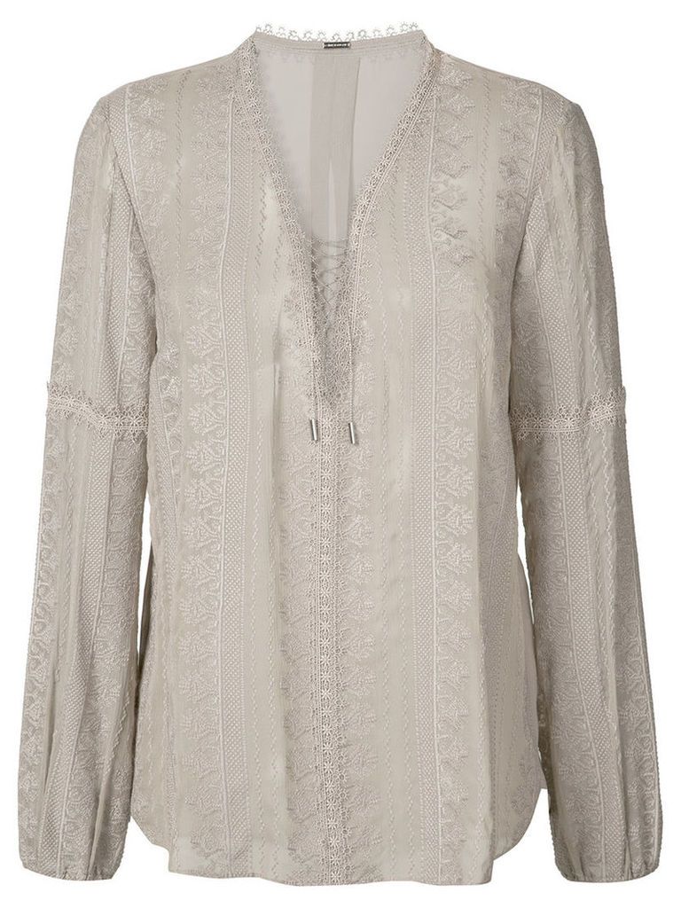 Elie Tahari - sheer long sleeve blouse - women - Silk - L, Grey