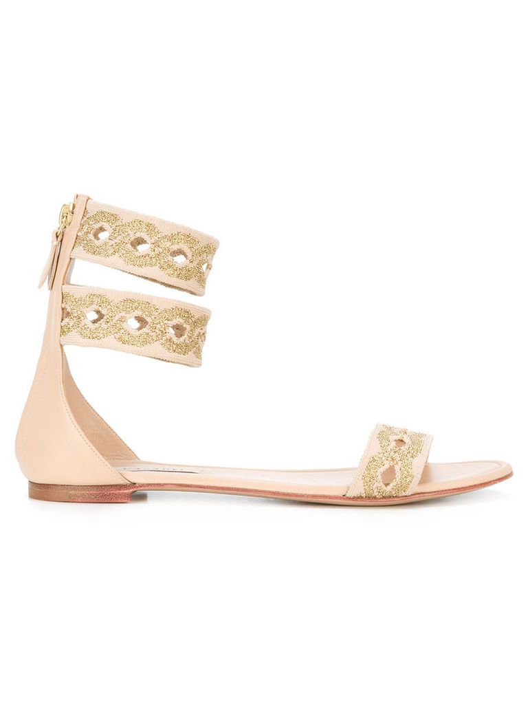 Casadei - chain print flat sandals - women - Leather/Nappa Leather/Kid Leather - 35, Nude/Neutrals