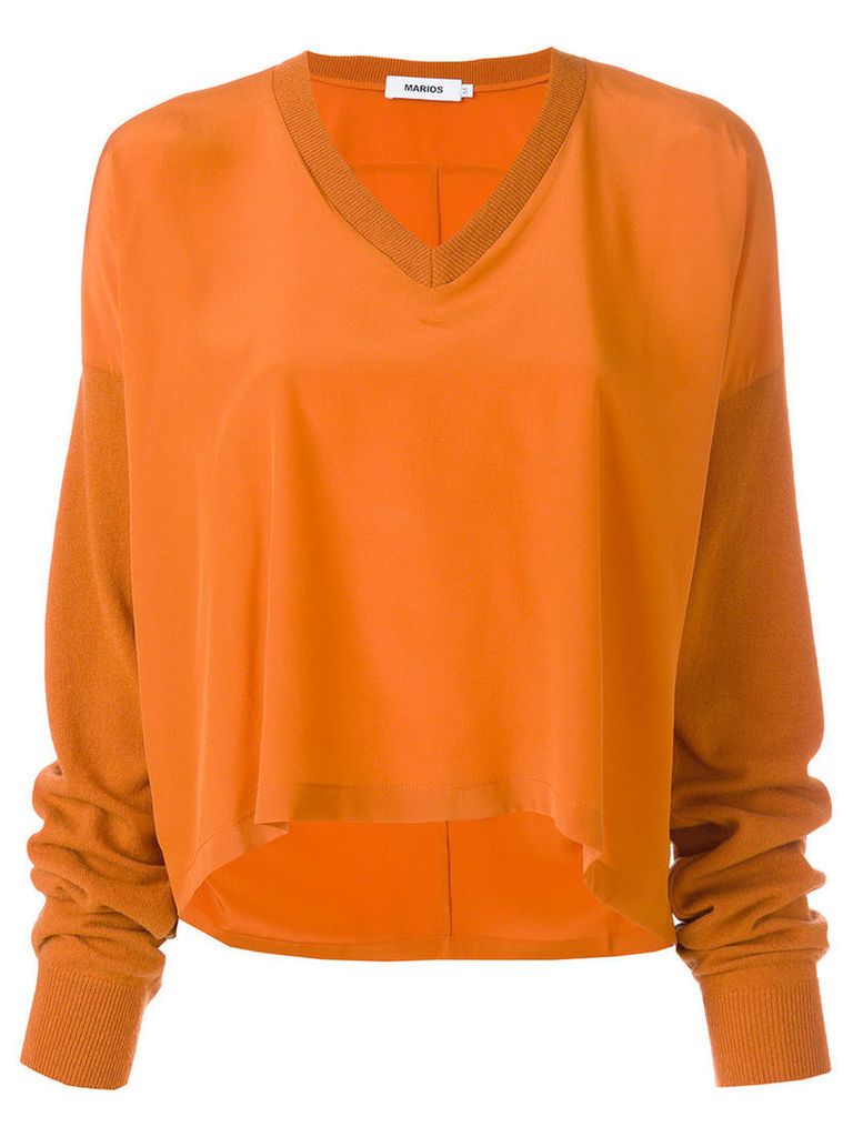 Marios - V-neck loose top - women - Silk/Wool - L, Yellow/Orange