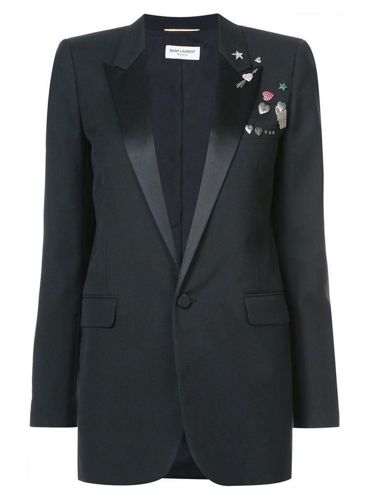Saint Laurent - embellished fitted blazer - women - Silk/Cotton/Polyester/Wool - 42, Black
