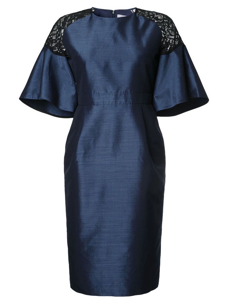 Estnation - flared lace panel dress - women - Silk/Polyester/Cupro/Polyurethane - 36, Blue