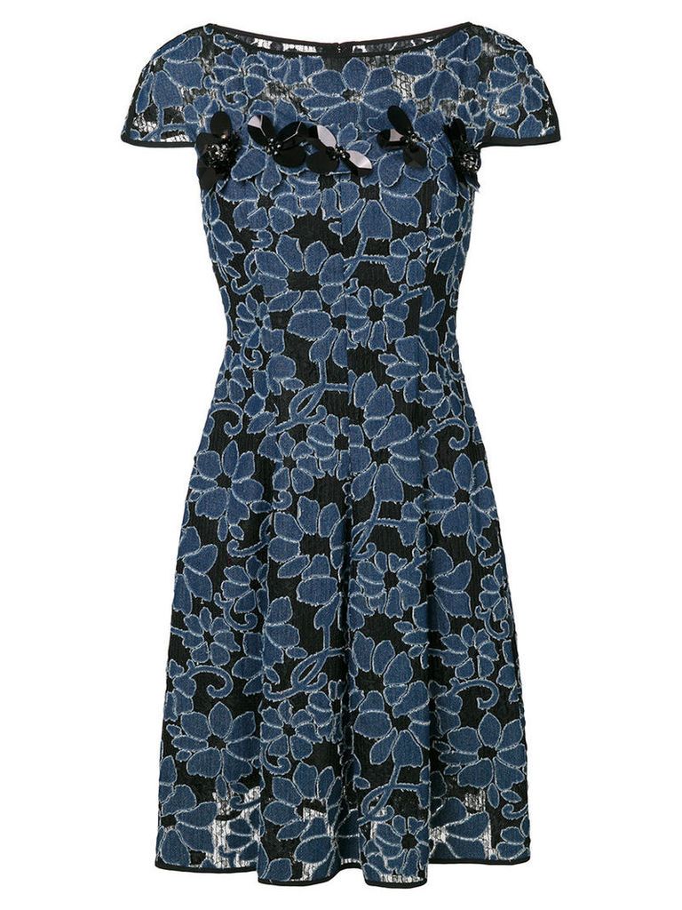 Talbot Runhof - floral flared dress - women - Cotton/Polyester - 40, Black