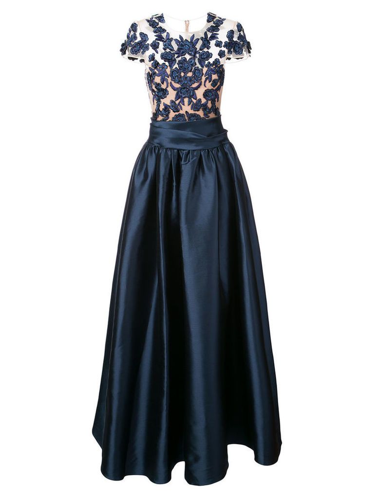 Marchesa Notte - romantic embellished gown - women - Nylon/Polyester - 14, Blue