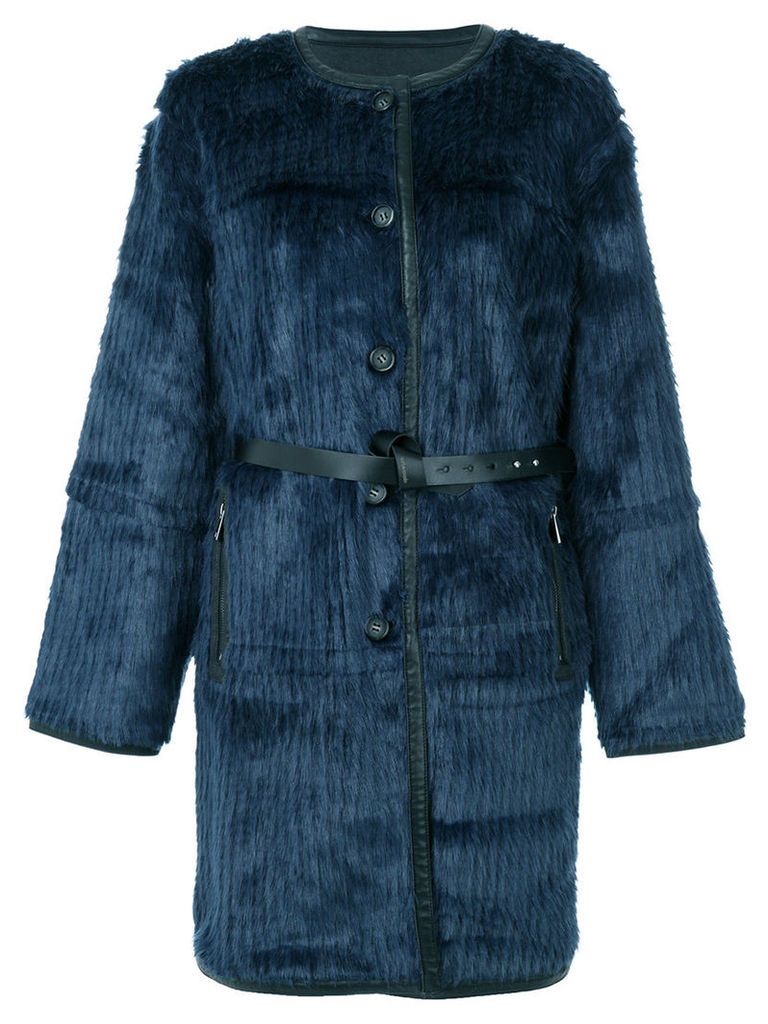 Urbancode - textured belted coat - women - Acrylic/Polyester/Polyurethane - 12, Blue
