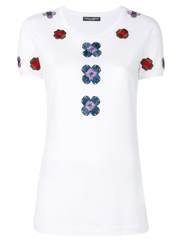 Dolce & Gabbana - flower embroidered T-shirt - women - Cotton/Viscose/Silk - 42, White