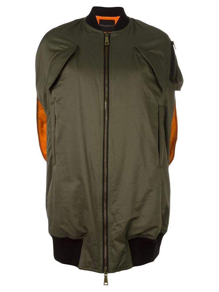 Erika Cavallini - oversized sleeveless bomber jacket - women - Polyester/Cotton/Cupro/Spandex/Elastane - 42, Green