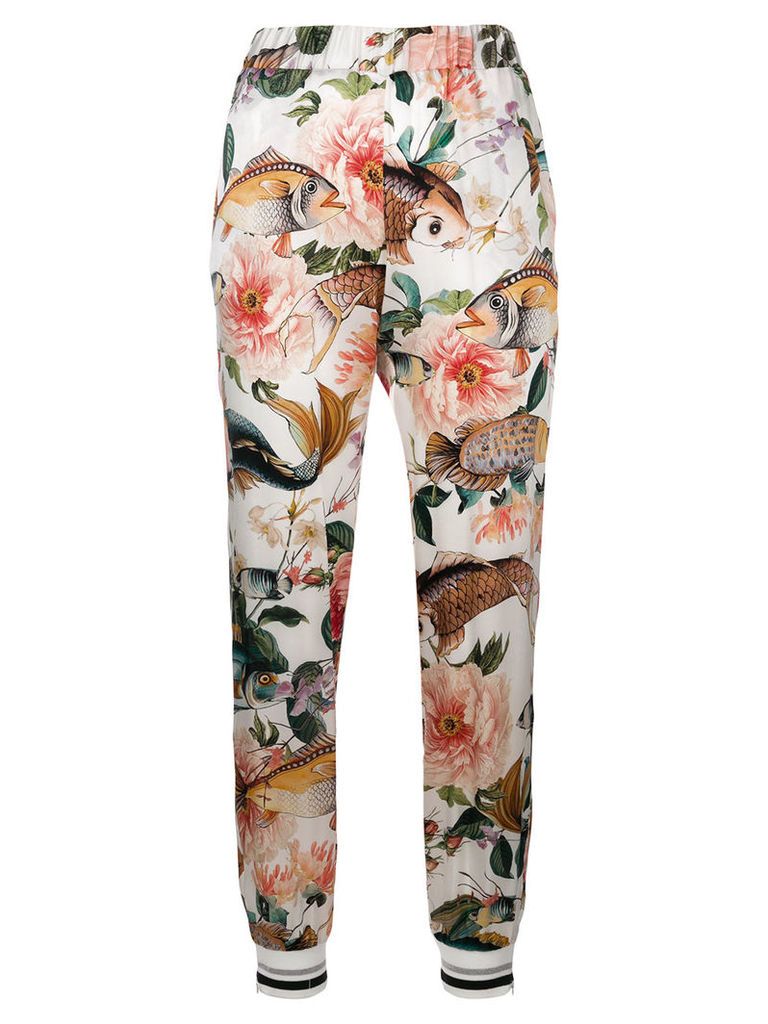 Shirtaporter floral fitted trousers - White