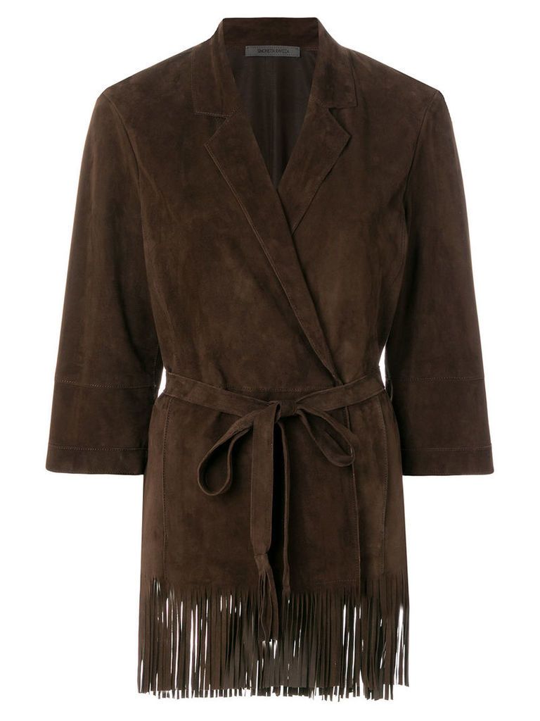 Simonetta Ravizza fringe trim wrap leather jacket - Brown