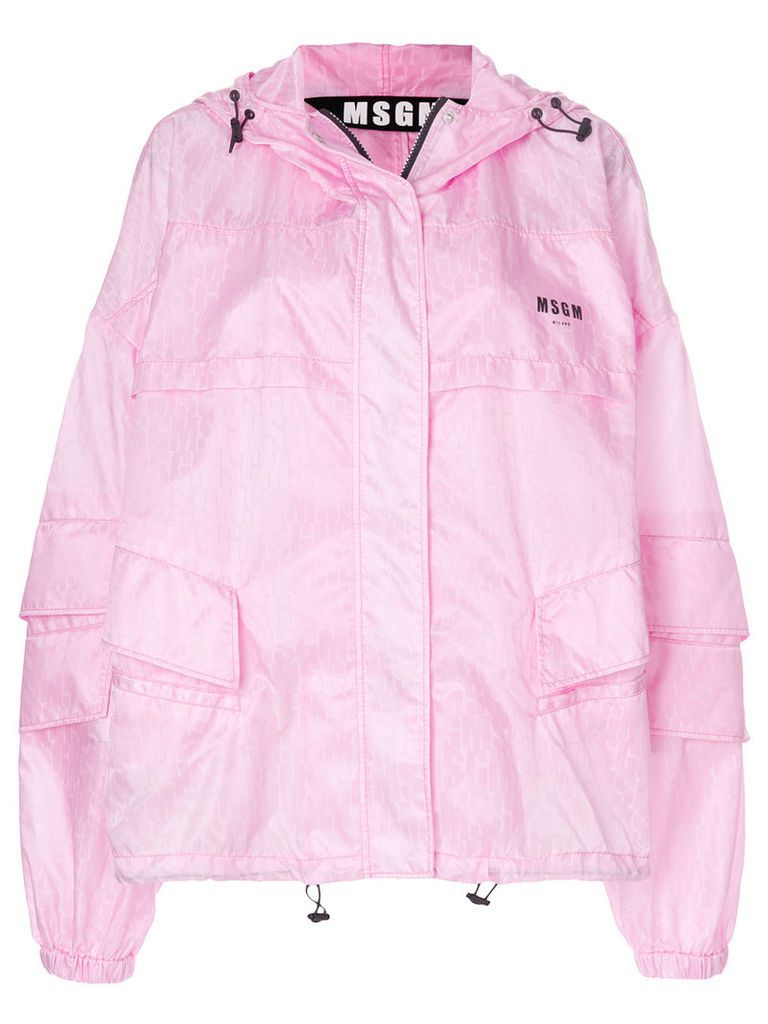 MSGM oversize hooded logo jacket - Pink & Purple