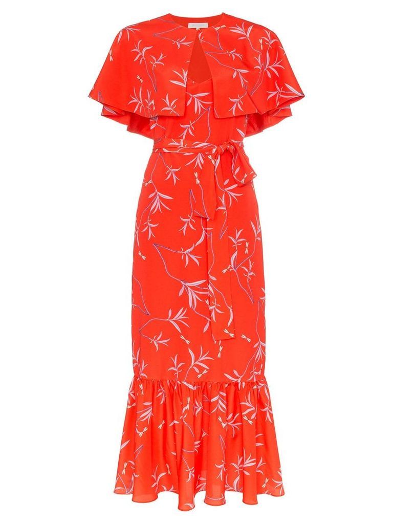 Borgo De Nor Margarita crepe floral print cape detail dress - Red