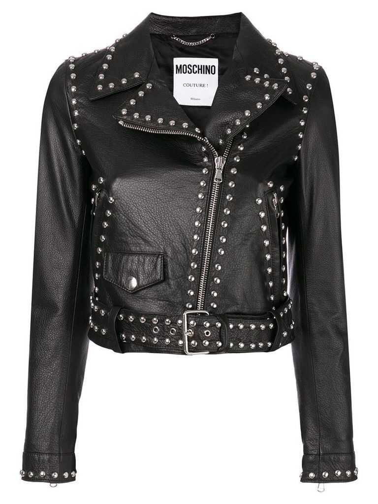 Moschino studded pebbled biker jacket - Black