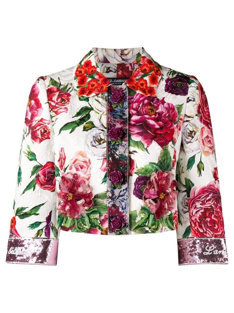 Dolce & Gabbana peony print cropped jacket - White