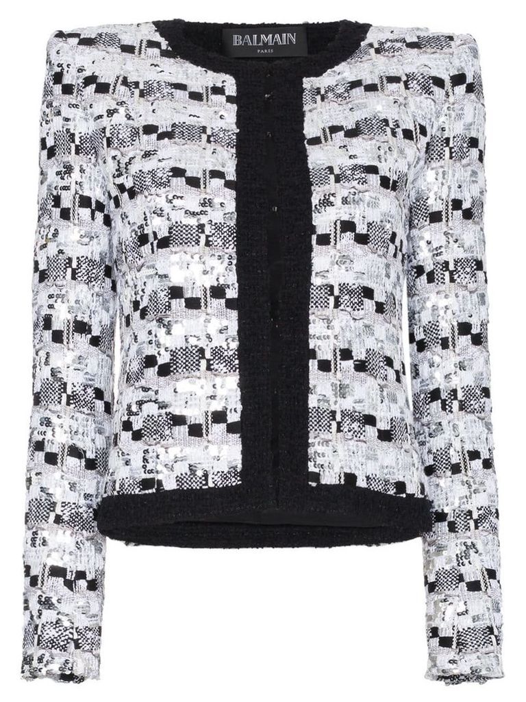 Balmain sequin embellished cotton blend jacket - White