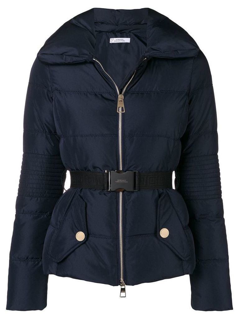Versace Collection belted padded jacket - Blue
