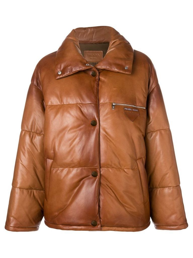 Prada logo embossed puffer jacket - Brown