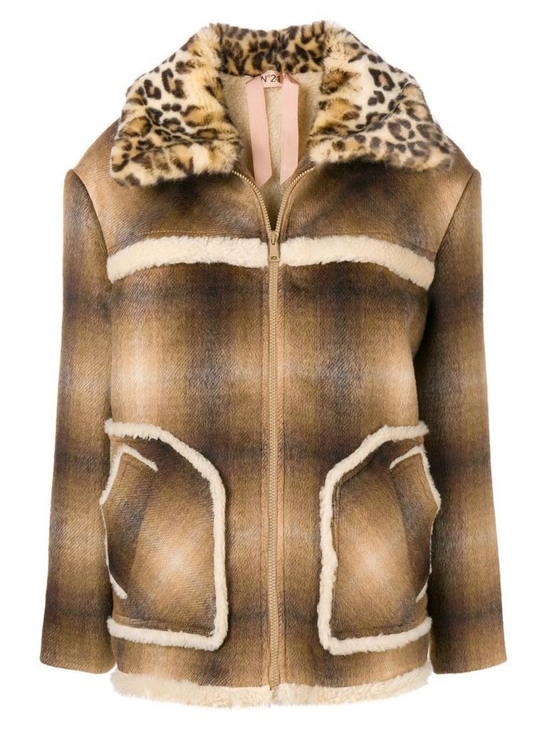No21 faux fur collar jacket - Brown