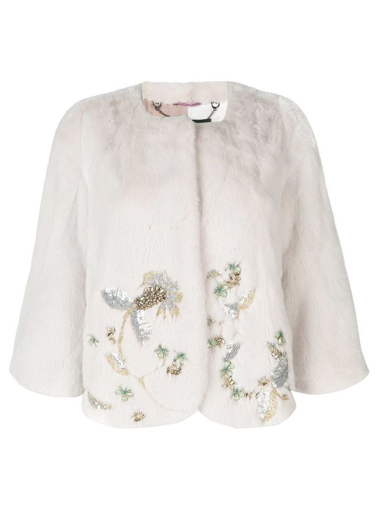 Cara Mila Jasmine Embellished Mink Jacket - White