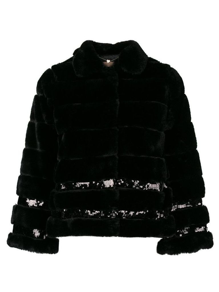 Twin-Set sequin embellished faux fur jacket - Black