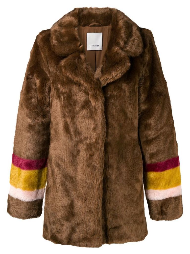 Pinko striped sleeves fur jacket - Brown