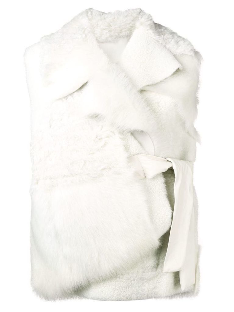 Drome waist-tied fur gilet - White