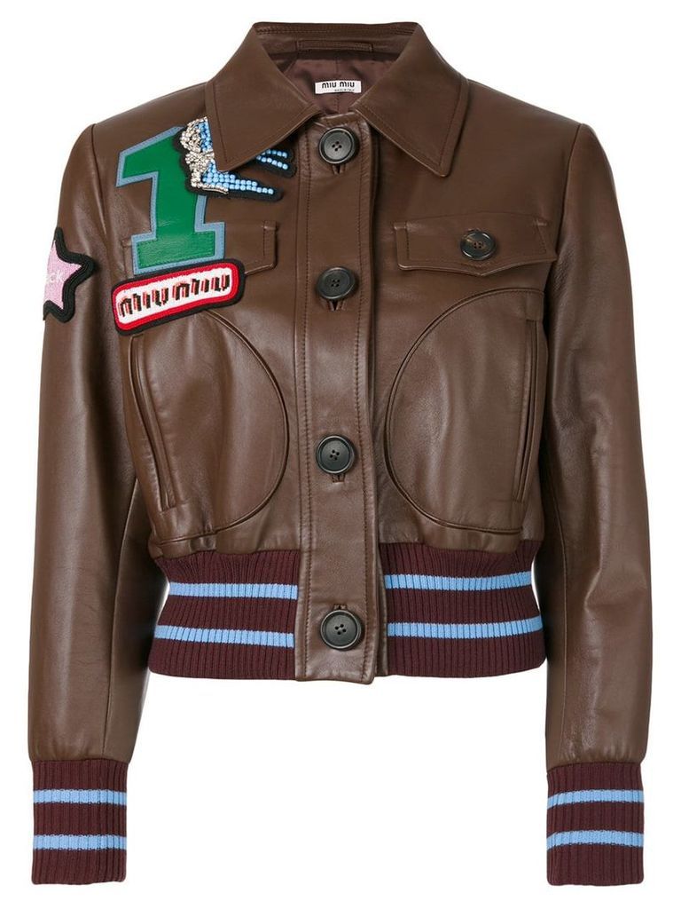 Miu Miu applique leather jacket - Brown
