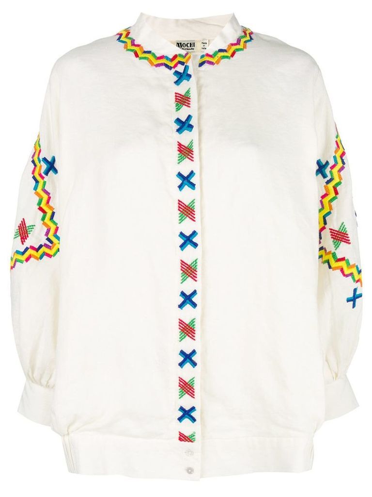 All Things Mochi embroidered details oversized jacket - White