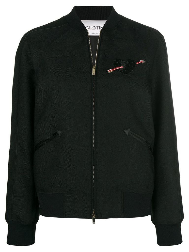 Valentino heart embroidered bomber jacket - Black