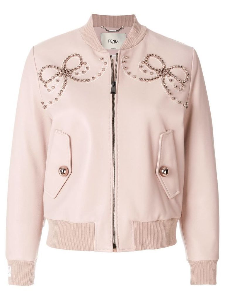 Fendi leather bomber jacket with double bow of pearls - Pink