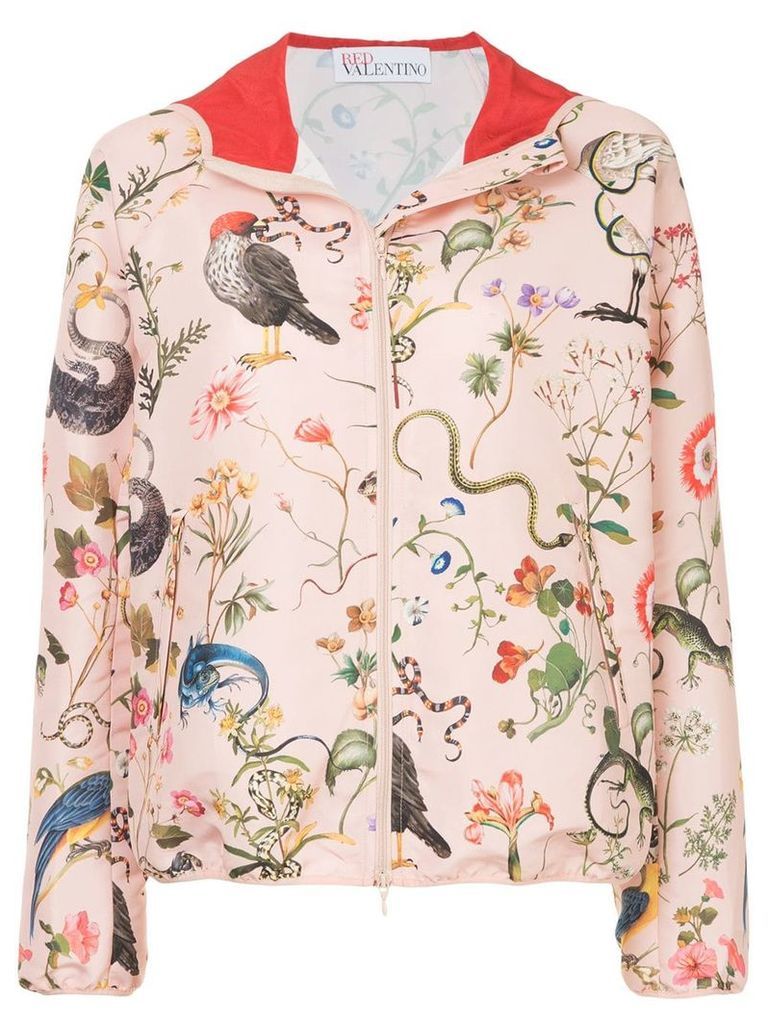 Red Valentino flora and fauna print hooded jacket - Pink