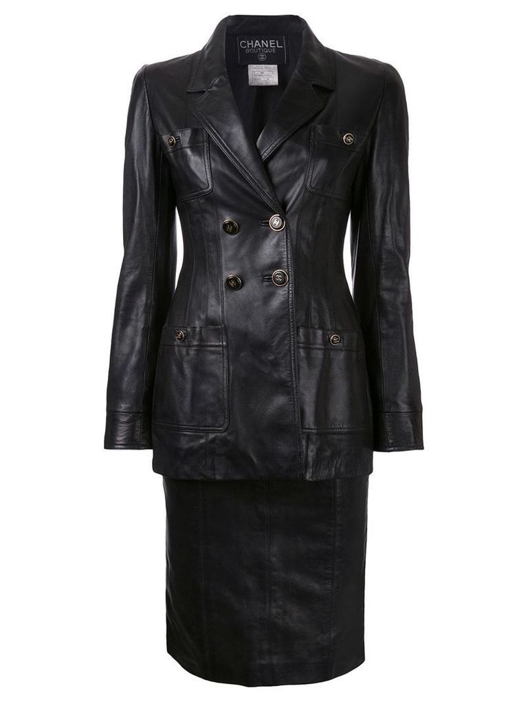 Chanel Vintage CC button setup jacket skirt suit - Black