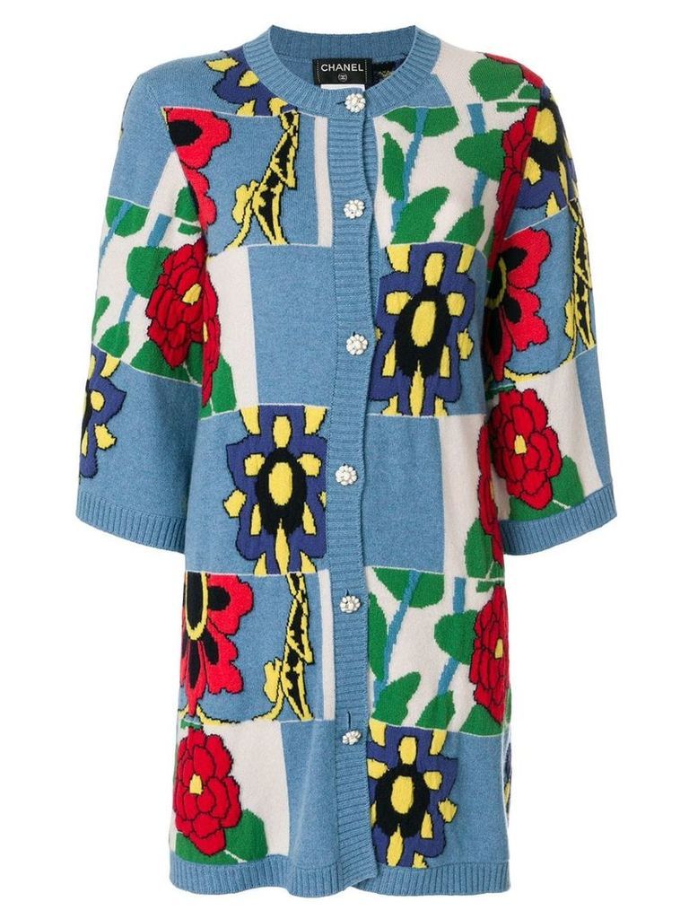 Chanel Vintage floral cashmere cardi-coat - Multicolour