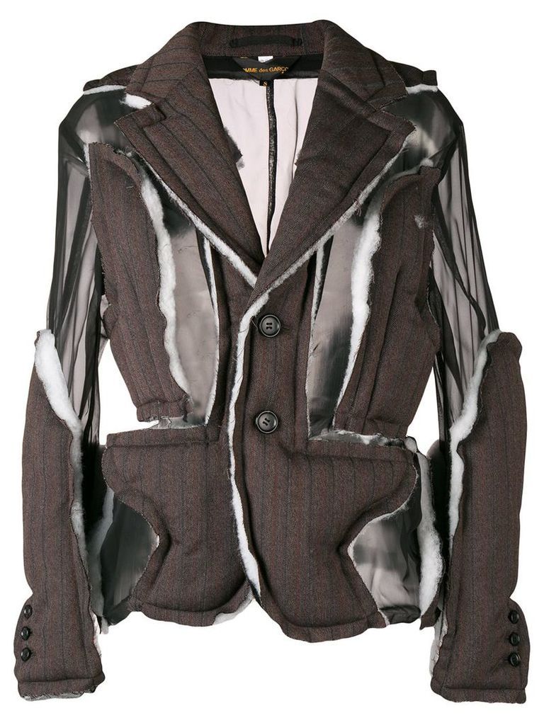 Comme Des GarÃ§ons pinstriped raw edge sheer pannelled jacket - Brown