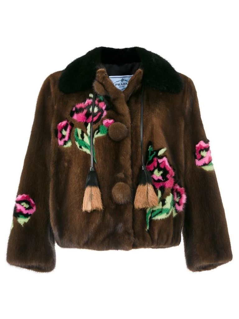 Prada floral pattern tassel detail jacket - Brown