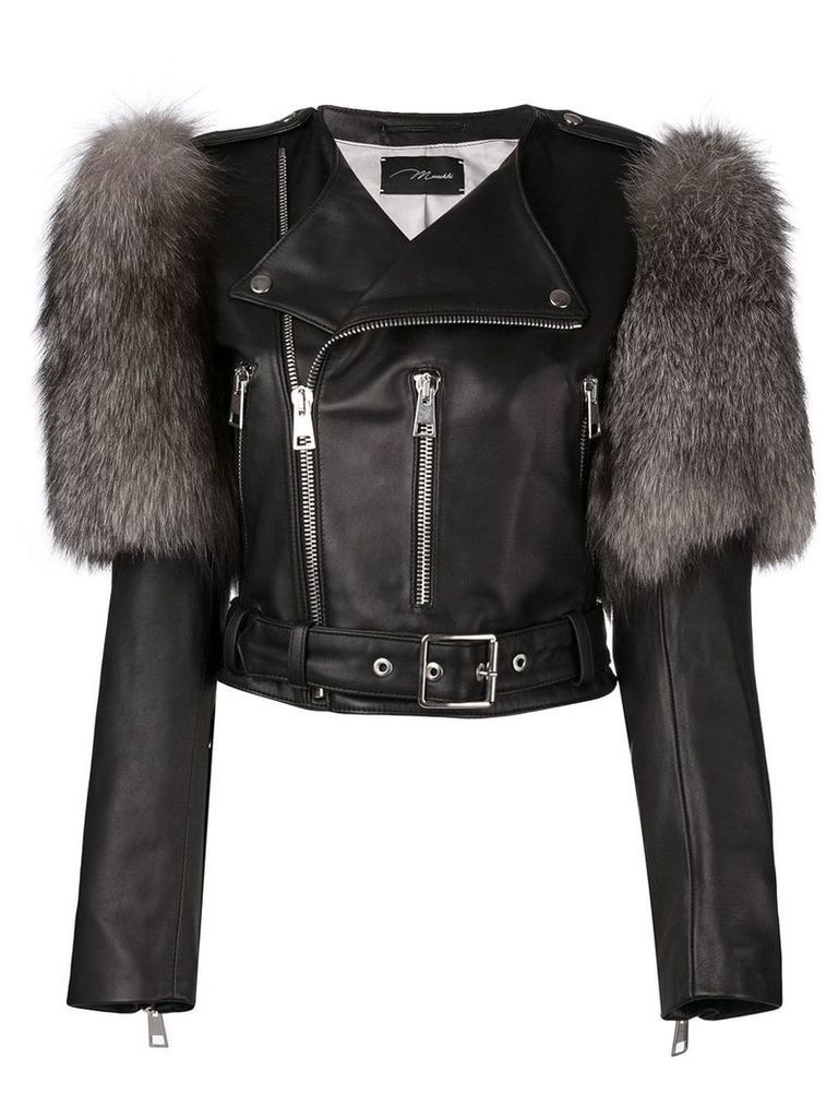 Manokhi fur trim biker jacket - Black