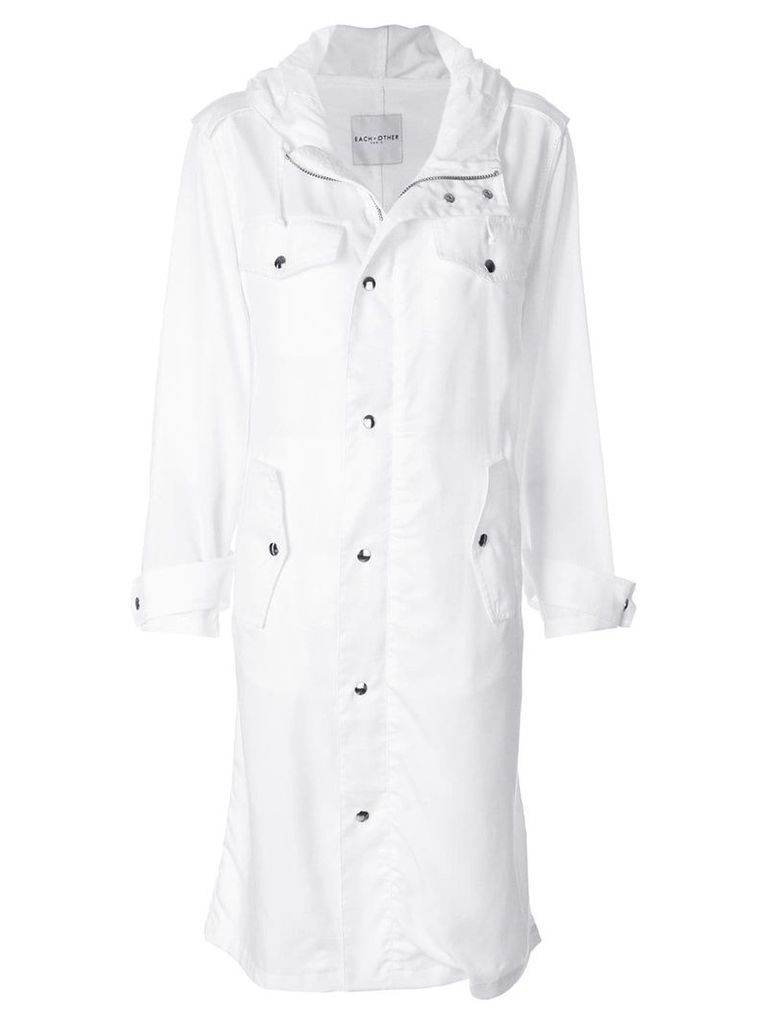 Each X Other text print hooded coat - White