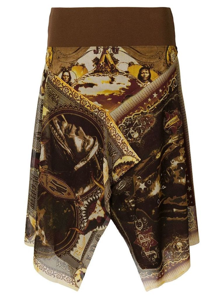Jean Paul Gaultier Vintage American Indias print skirt - Brown