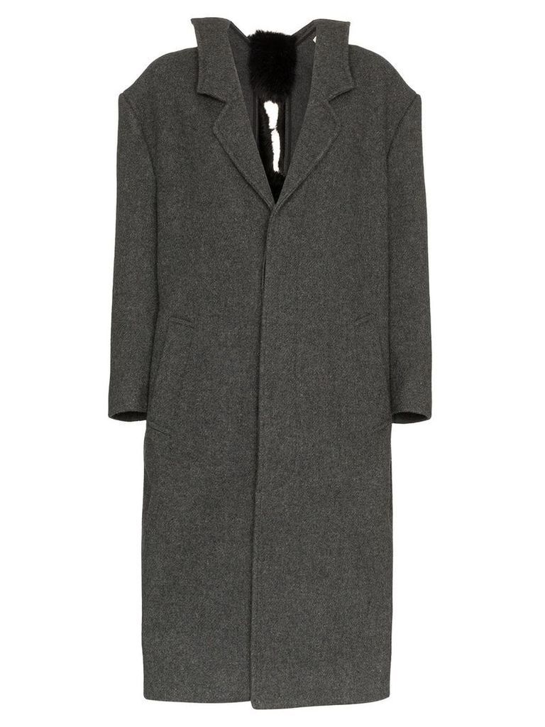 Shushu/Tong Mid Length Faux Fur Embellished Wool Coat - Grey