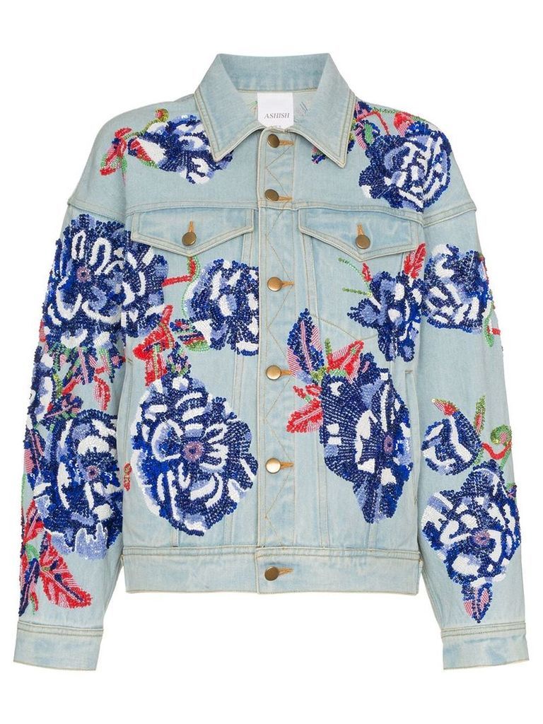 Ashish Flower embroidered cotton denim jacket - Blue