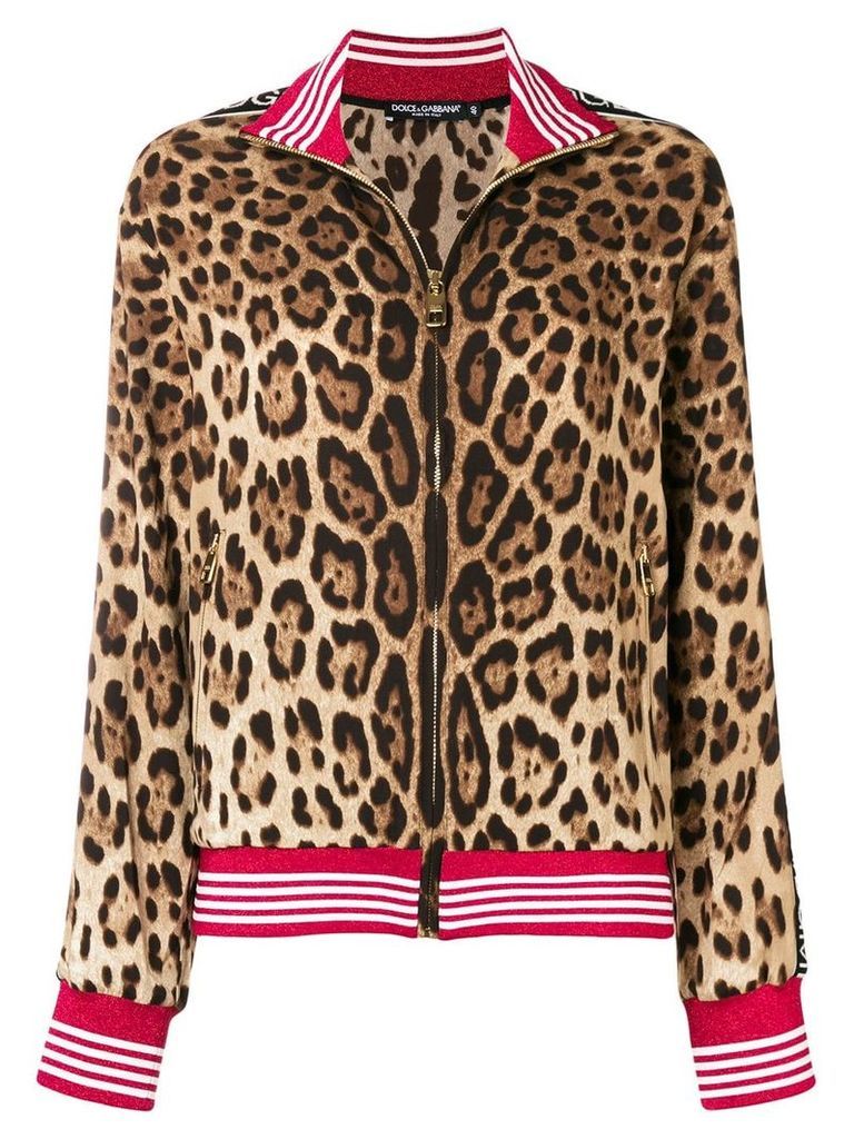Dolce & Gabbana leopard print logo jacket - Neutrals