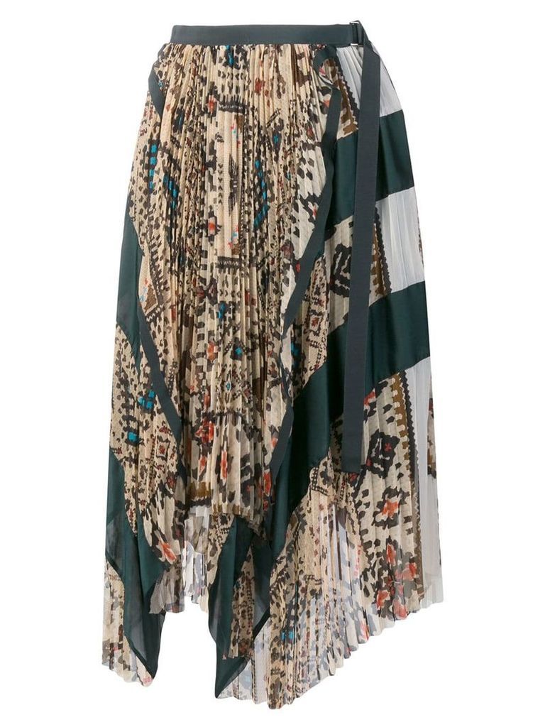Sacai asymmetric pleated patchwork skirt - Neutrals