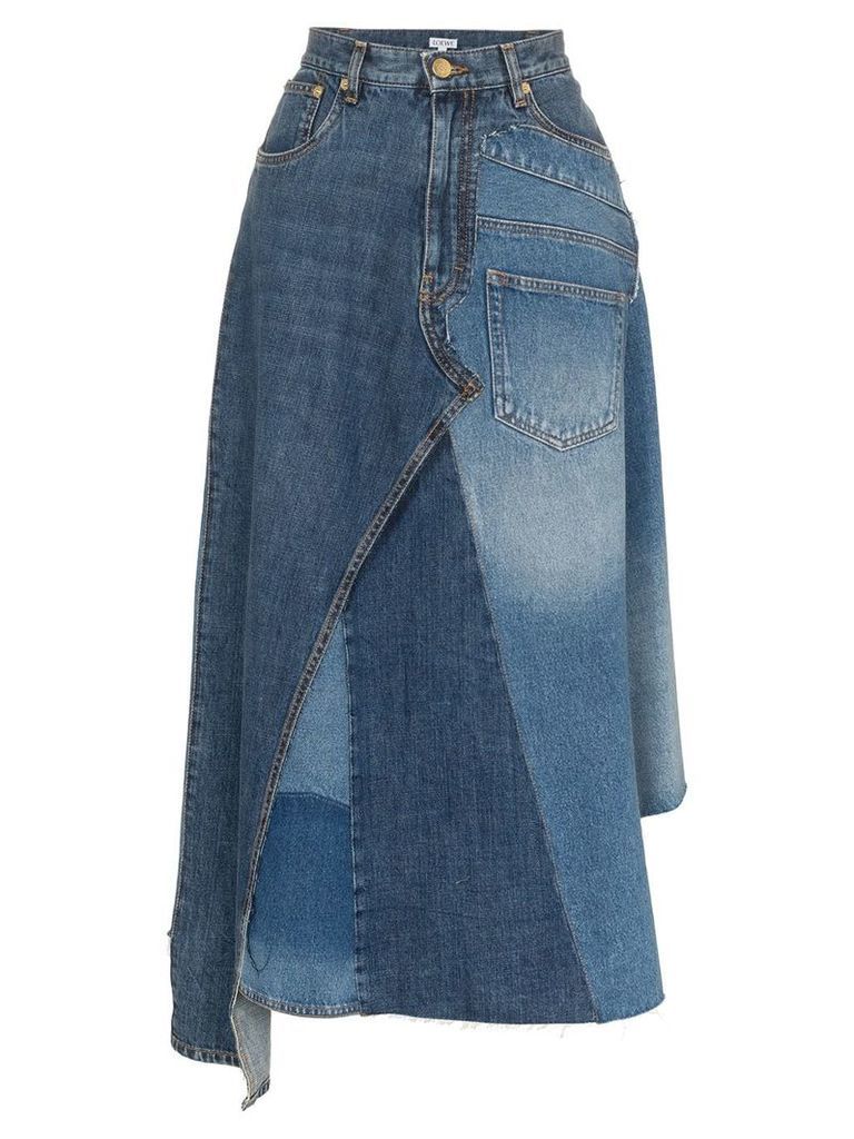 Loewe asymmetric patchwork denim skirt - Blue